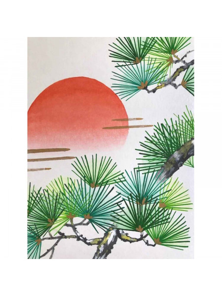 Shikishi hand painted pine and sun