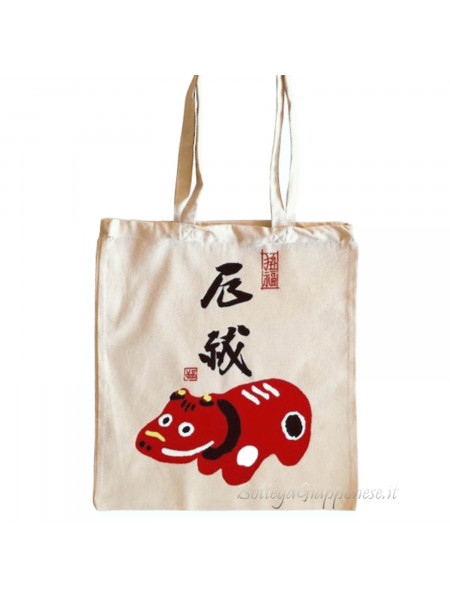 Tote bag con disegno Akabeko fatto a mano