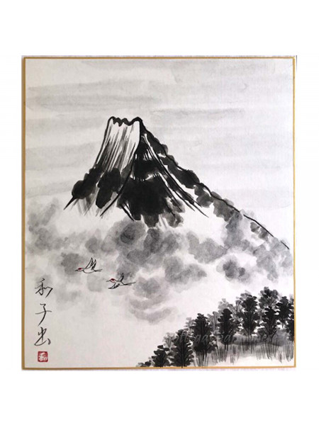 Shikishi disegno Fuji dipinto a mano sumie