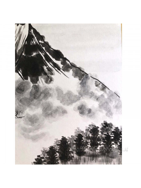 Shikishi disegno Fuji dipinto a mano sumie